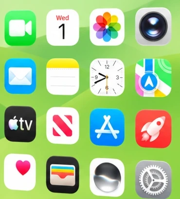 the home screen, all apps present, all of them second in line