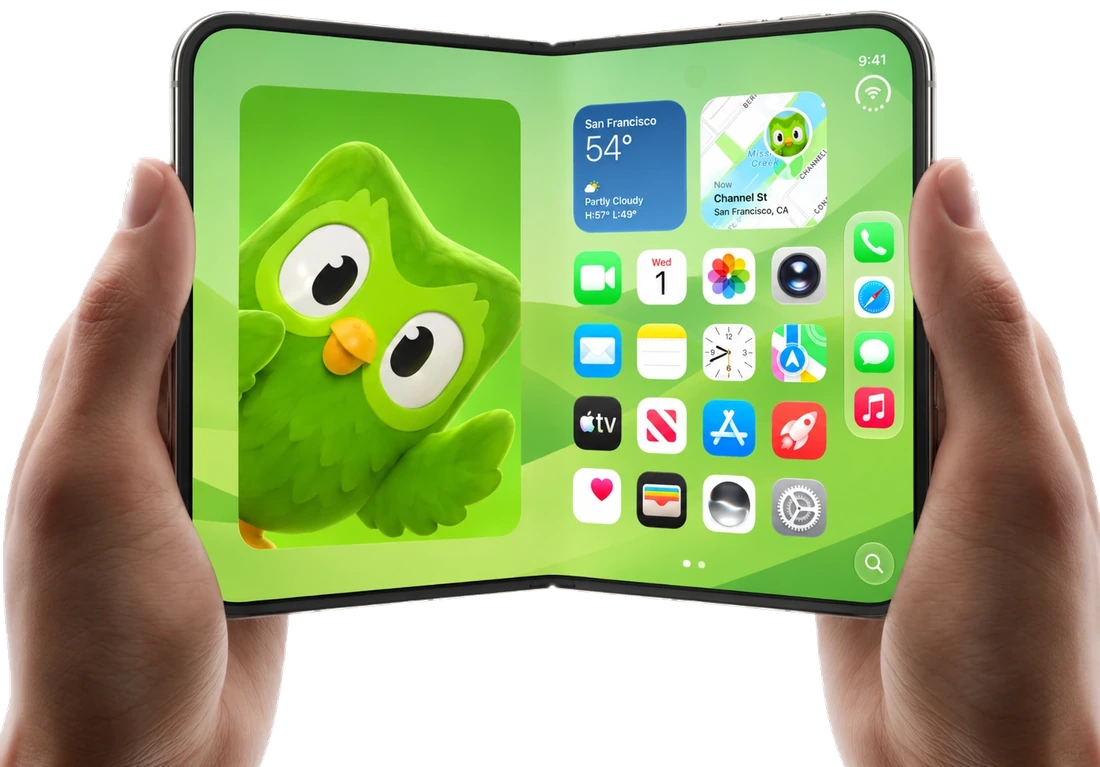the foldable open, him filling the left screen, refusing to close
